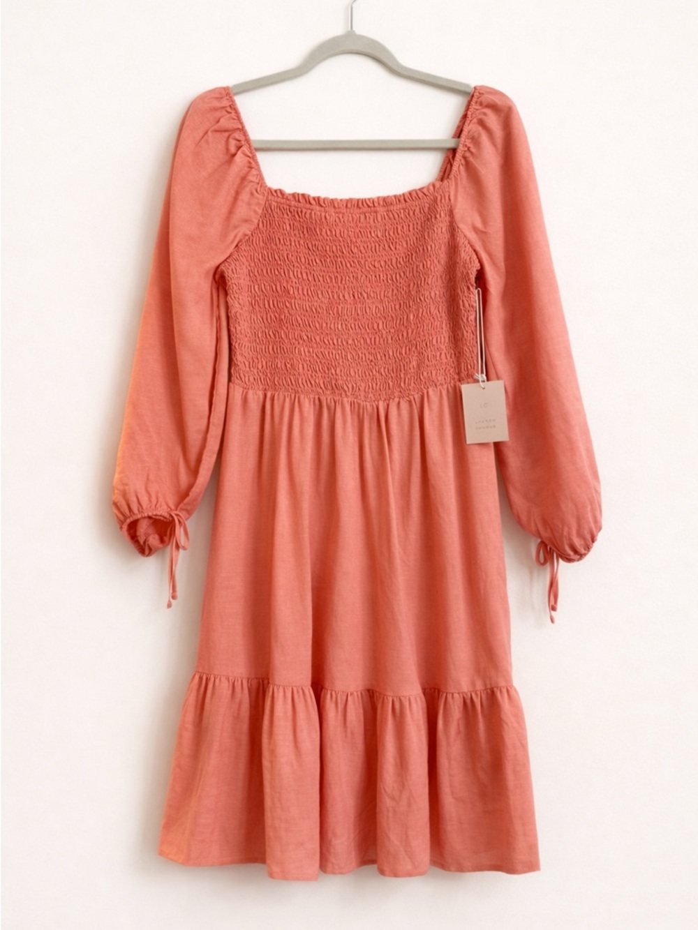 LC Lauren Conrad Coral Smocked Long Sleeve Mini Dress Size Small NWT